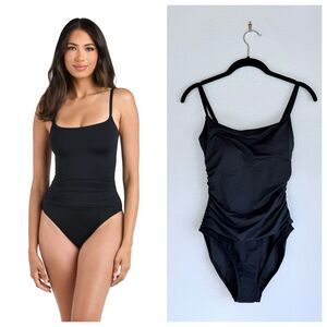 NWT La Blanca Women's Island Goddess Lingerie One Piece in Solid Black Size 4